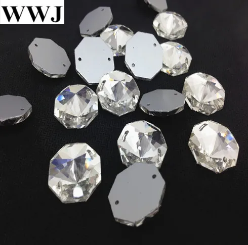 Wholesale Round Octagon Sew On Stone Crystal Clear Color Flatback 2holes 8,10,12,14,16,18mm Sewing Glass Crystal Beads Dress