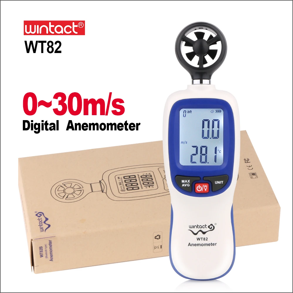 Medidor de Velocidade de Vento Wintacta Instrumento de Fluxo de ar Temperatura Display Lcd Tacômetro Automático Wt82 Wt82b