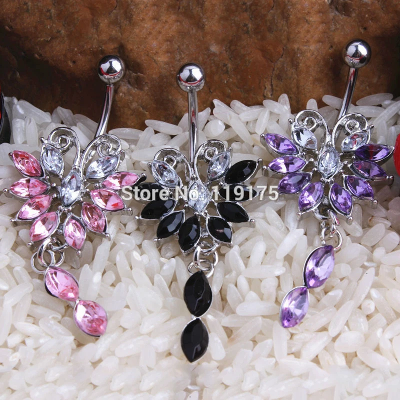 316L Stainless Steel Color Flower Navel Belly Button Piercing Ring 1.6*10*5*8mm Fashion Body Jewelry