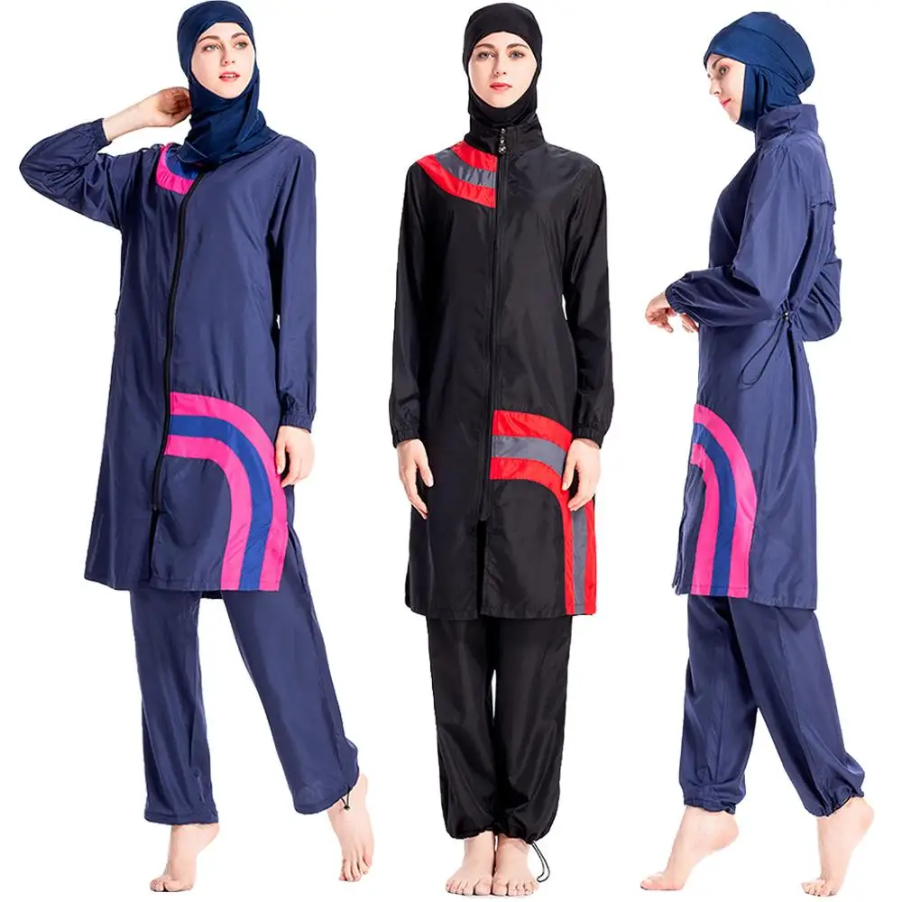 

3pcs Muslim Women Hijab Long Sleeve Swimwear Zipper Full Cover Beachwear Islam Burkini Swimsuit Modest Bathing Suit Swimming Set