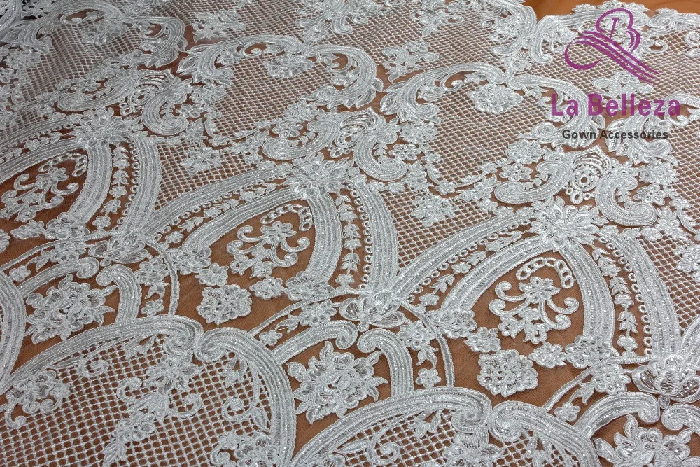 La Belleza 1 yard Ivory/black heavy high quality cord wedding bridal dress lace fabric 51\'\' width