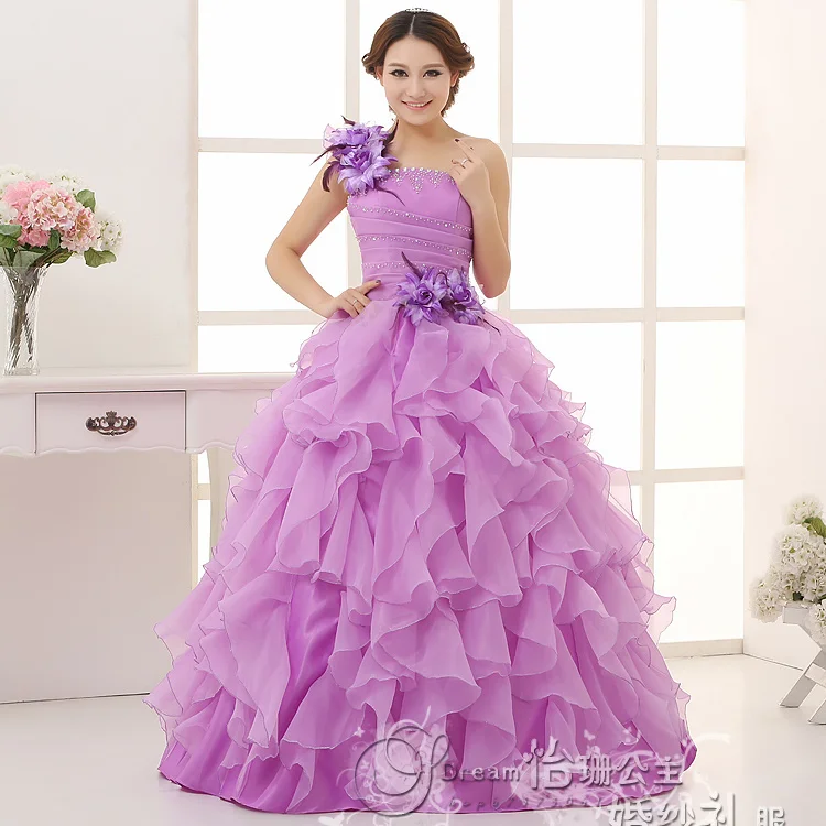 Vestidos de quinceañera con un hombro de flores, con enagua ~ estero, envío gratuito, A431