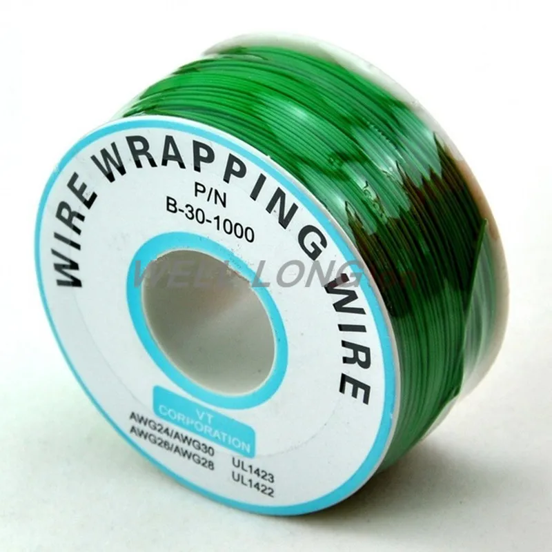 One Roll Green 30AWG  Wrapping Wire Tinned Copper Solid PVC Insulation.