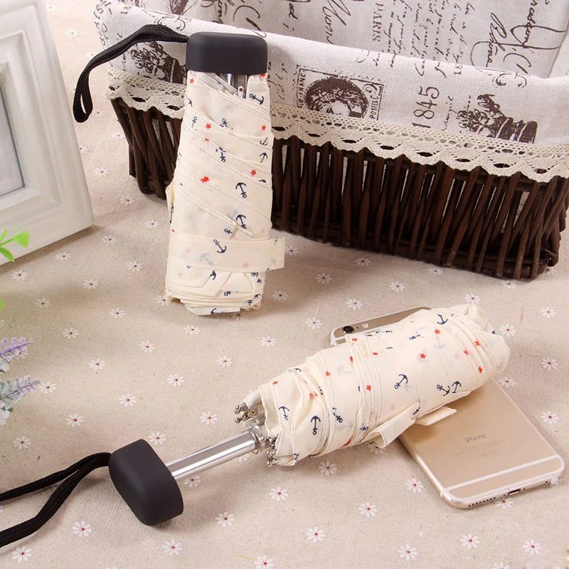 Five Folding Umbrella Little heart Stripe Anchor Doll Mini Light Sun Rain Women and Men\'s Fashion Umbrella Parasol Novelty Items