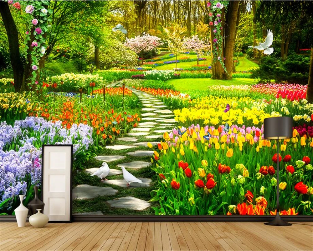 

Custom wallpaper mural Nature landscape flower sea garden Butterfly Hotel bedroom background wall decorated with 3d wallpaper