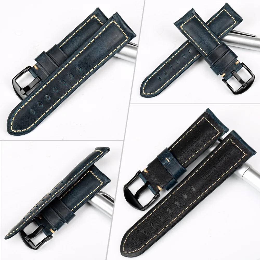 MAIKES Watch Accessories Watchband Retro Oil Wax leather Watch Band 20mm 22mm 24mm 26mm Watch Strap Bracelet For Panerai MIDO