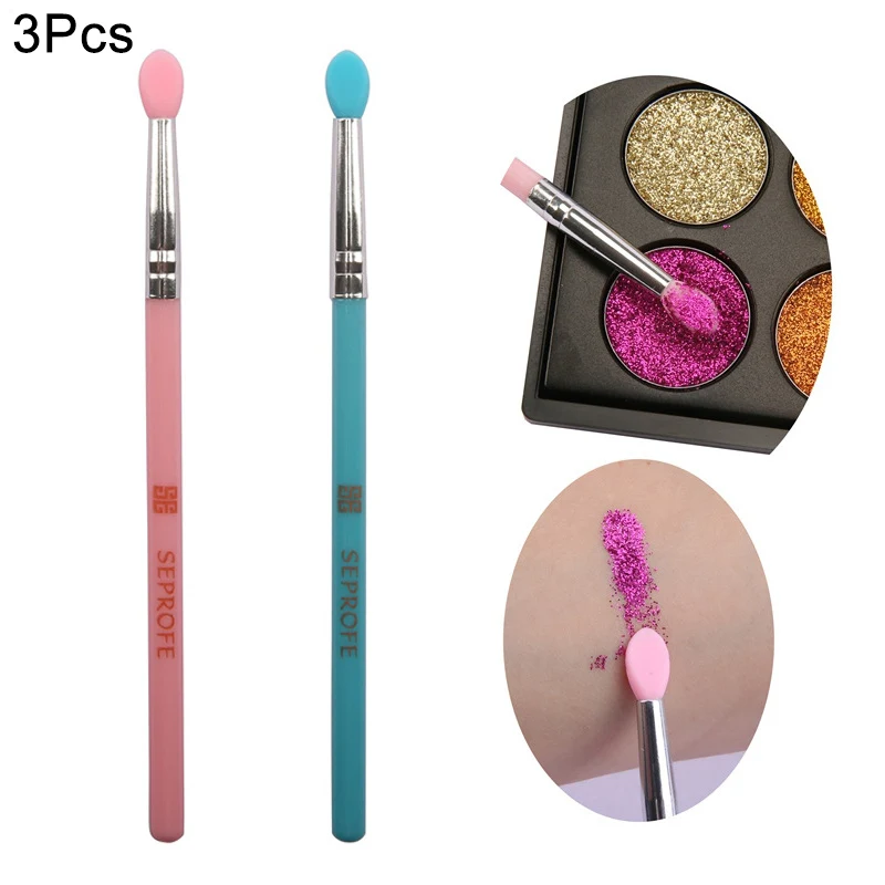 3-Piece Silicone Makeup Brush Set Beauty Tool Soft Silicone Head Plastic Handle Eye Shadow brush And Lip Applicator Makeup Tool