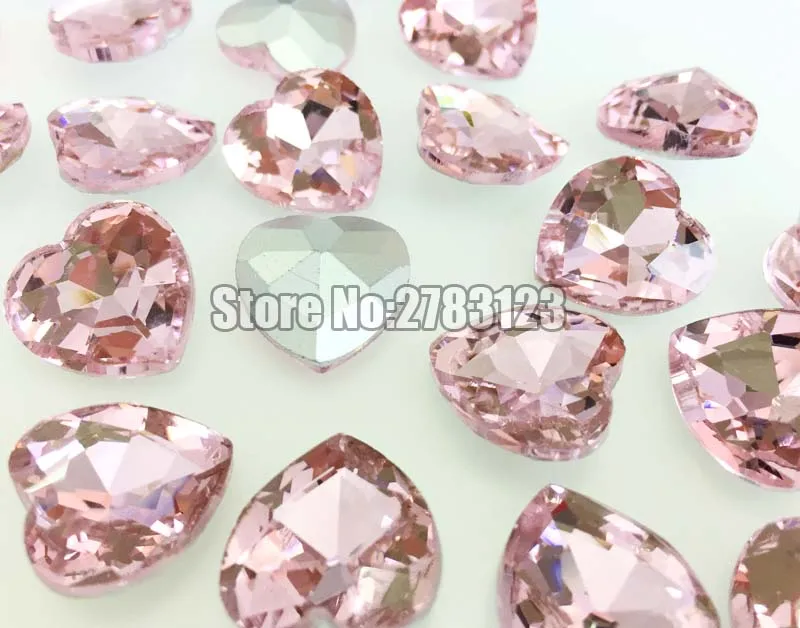 Factory sales AAA Glass Crystal pink color heart shape pointback rhinestones No holes use for diy/Clothing accessories SWHP208