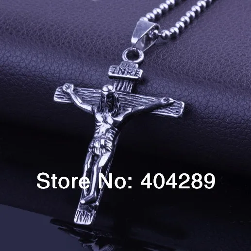 

Stainless Steel Jesus Cross Pendant Necklace, Free Shipping.Wholesale Jewelry