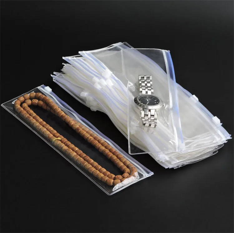 Wholesale 50pcs/lot Thick Long Clear White Plastic PVC Jewelry Packaging Bag Necklace Bracelet Dustproof Oxidation Storage Bags