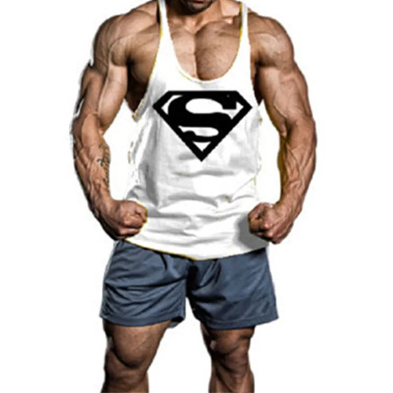 2016 High Quality Clothing Tank Top Men Sleeveless Print Supermen Vest Gold Red Casual Costume Black casual Clothes