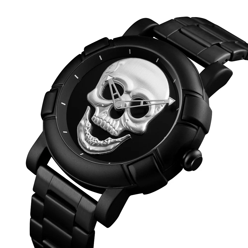 

2018 Unique Pirate Skeleton Skull Quartz Men Watches Luxury Waterproof Full Steel Men Sports Watch Relogio Masculino Dropship