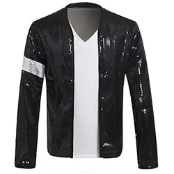 Impersonator Michael Jackson Costumes Jacket Black Sequin Armband Glove Outwear Cosplay