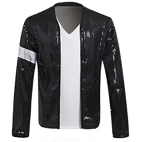 Impersonator Michael Jackson Costumes Jacket Black Sequin Armband Glove Outwear Cosplay
