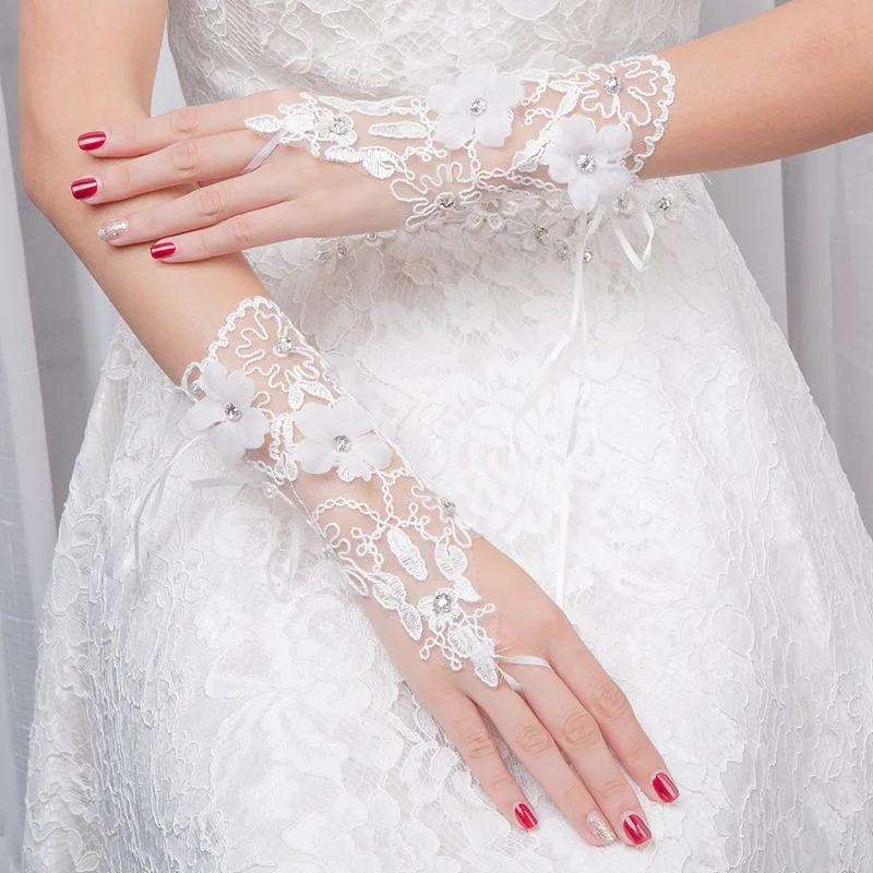 Guantes de novia de encaje sin dedos, Dama de Honor de boda, guantes con flores, accesorios de boda, accesorios para vestido de mujer