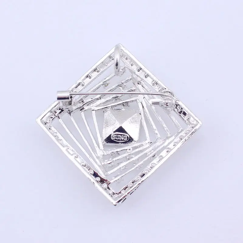 TANGTANG Pin Badges Brooch With Rhinestones Square Brooches Silver Color Crystal Womens Jewellery Metal Charming Brooch Pin Gift