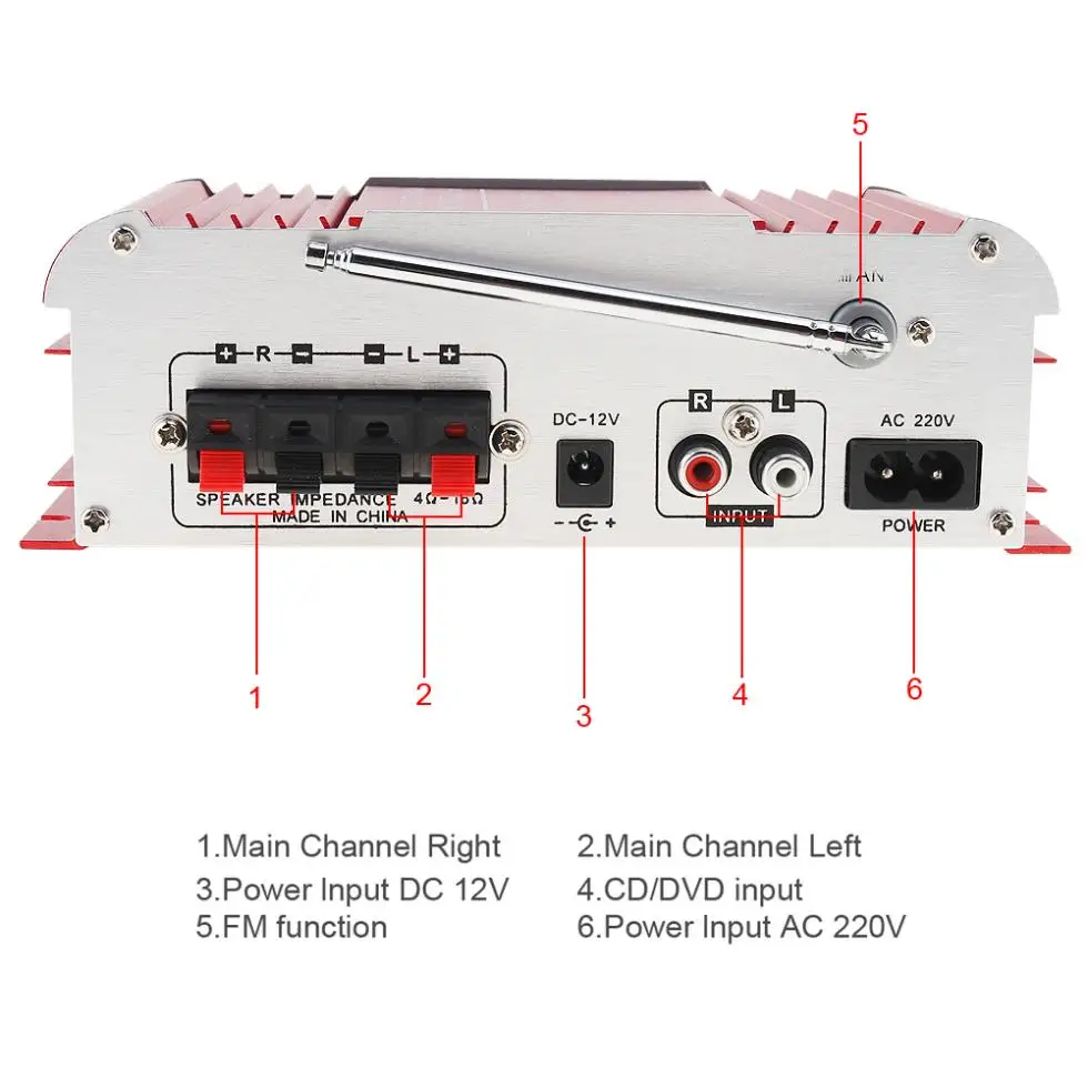 DC12V/AC220V/AC110V 2CH Bluetooth-compatible HI-FI Car Audio Amplifier FM Radio Player Support SD USB DVD for Car Home