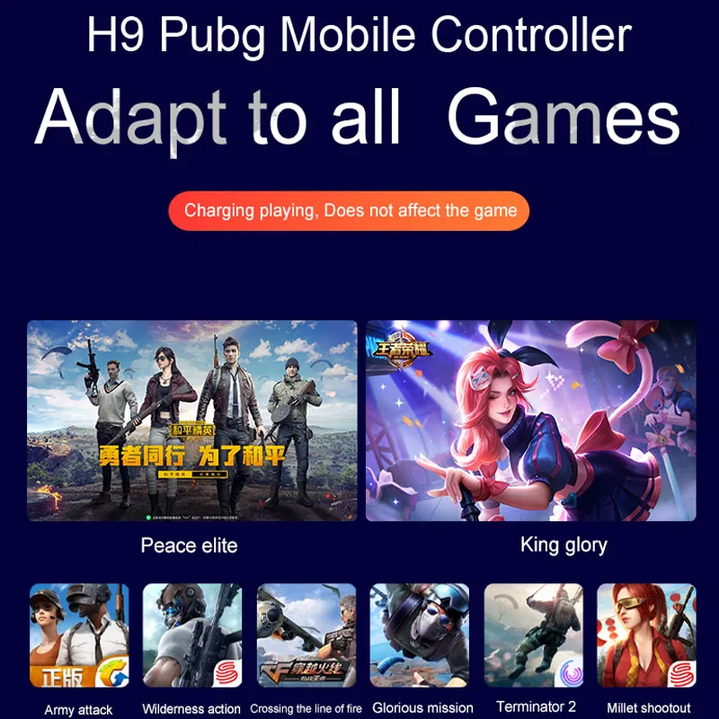 H9 ستة إصبع Pubg تحكم غمبد المقود Pubg المحمول الزناد L1R1 مطلق النار المقود لوحة ألعاب حامل هاتف مع المشجعين برودة