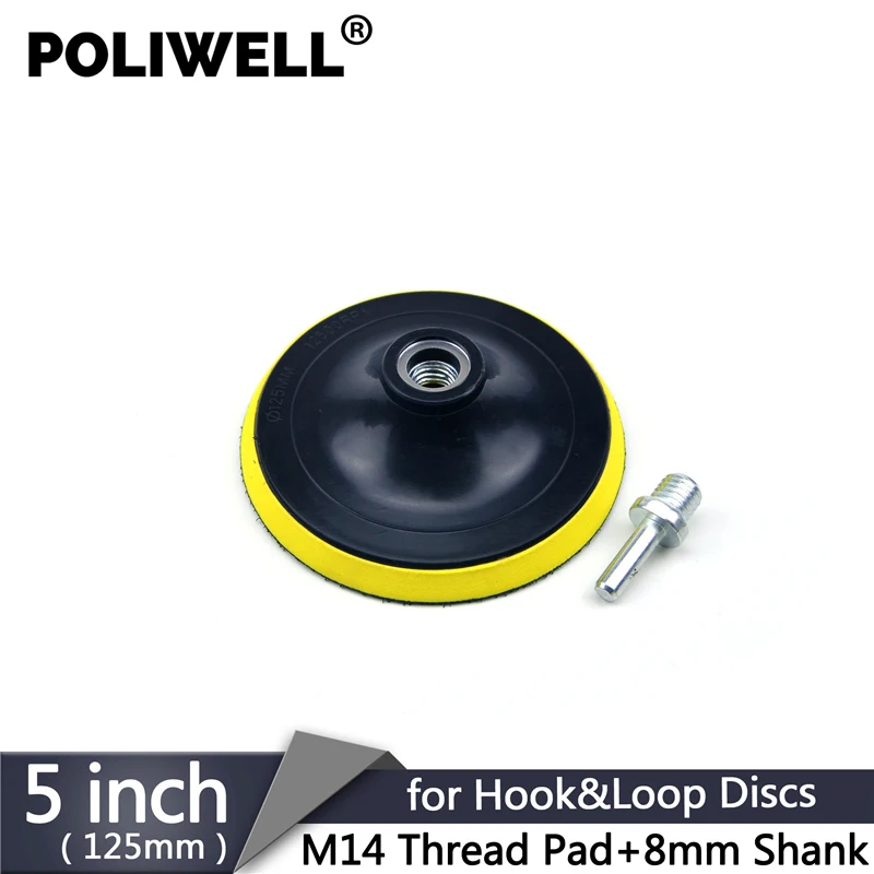 

POLIWELL 5 Inch M14 Thread Rotary Sanding Pad with 8mm Shank for Hook & Loop Sanding Discs Electric Drill Angle Grinder Back Pad