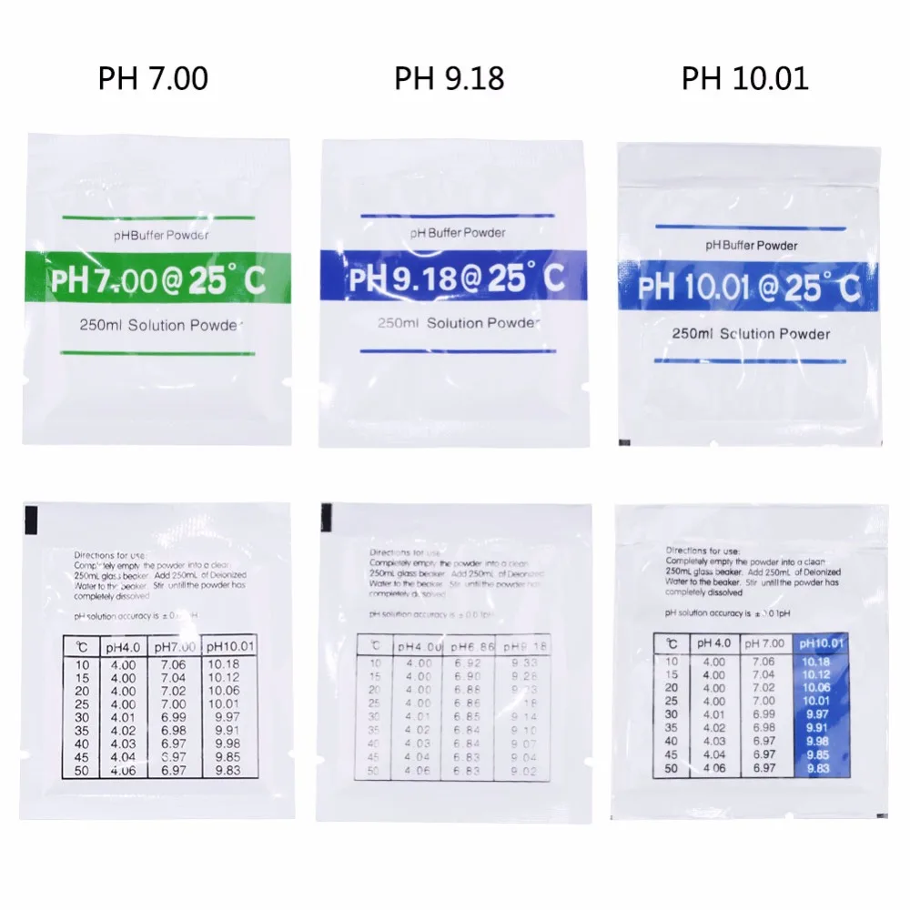 50Pcs/Set PH Test Meter Measure Calibration Solution PH Buffer Powder 4.01/6.86/7.0/10.01/9.18 Calibration Point