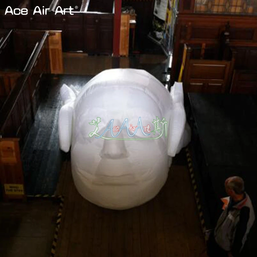 Giant white inflatable heads model,nice desiged an eye closed head replica for Art Festival