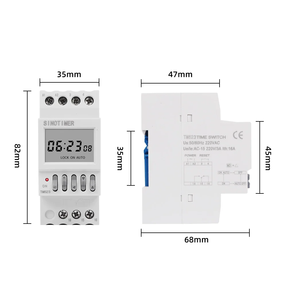 TM623-2   230V 16A Programmable Astronomical Time Switch with Latitude Display Controller 8 OFF 8 ON Automatic Adjustment Time