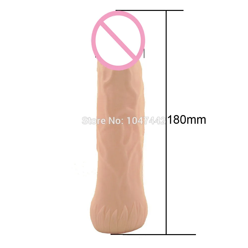 Realistic Penis Sleeves, solid head 6cm penis extender,delay spray Dick Condoms develope, reusable condoms Sex toys for men.