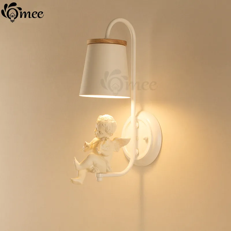 

Europe Children LED Wall Lamp Lifelike Resin Angel Home Bedroom Bedside Fixtures Bady Wall Light Home Stair Aisle Kids Lighting