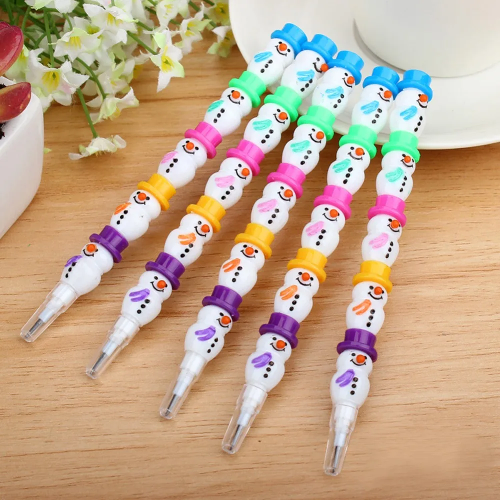 2Pcs Cute Christmas Snowman Stackable Colorful Pencil Lovely Baby Kids Toys Gift YH-461552