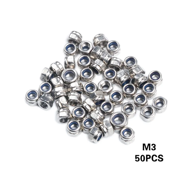 50Pcs M3 M4 M5 M6 DIN985 Galvanized Carbon Steel Self-locking Nut Lock Nut Locknut Slip Nylon Hex Nut
