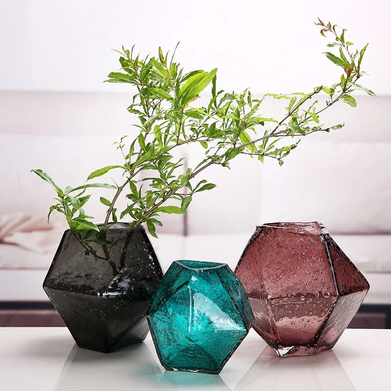 Geometric glass vase Simple bubble glass Crafts Flower vase for wedding decoration jarrones decorativos moderno home decoration