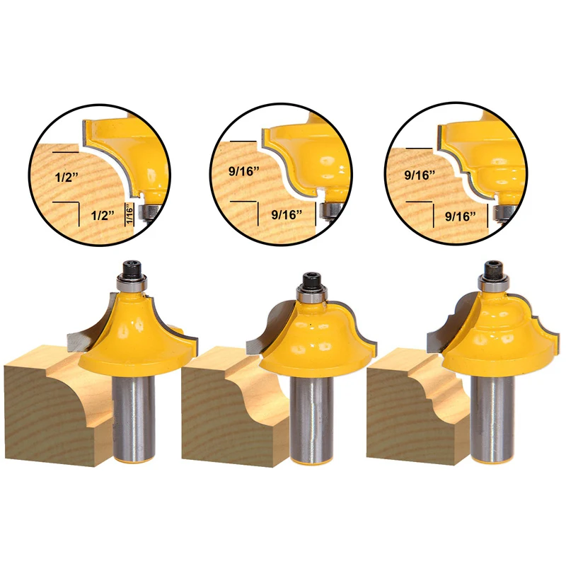 

3pcs/lot Bit Edge Molding Router Bit Set - Large Designer - 1/2" Roundover Bead Roman Ogee