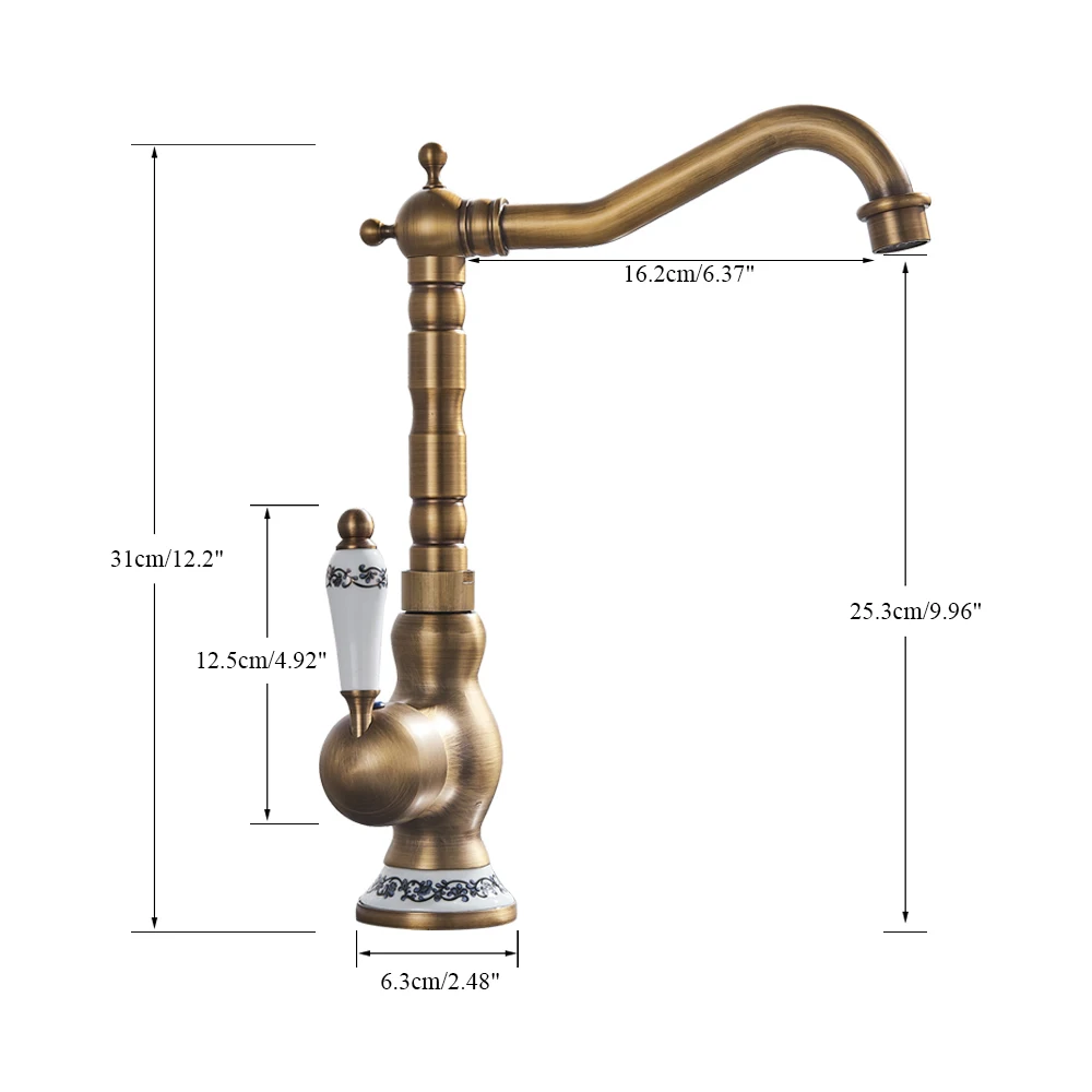 Bath Kitchen Sink Faucets Antique Brass Single Handle Kitchen Basin Faucets Deck Mounted Hot&Cold Water Mixer Basin sink Taps