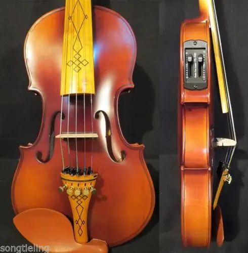 Brown color NEW model 5 strings 4/4 electric violin +Acoustic violin #9452