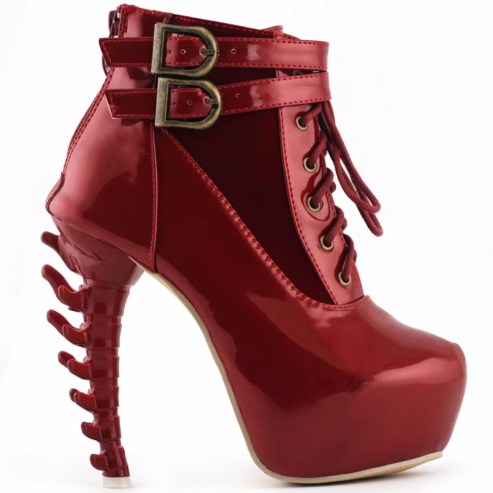 LF40601 Punk Lace Up Buckle High-top Bone High Heel Platform Ankle Boots