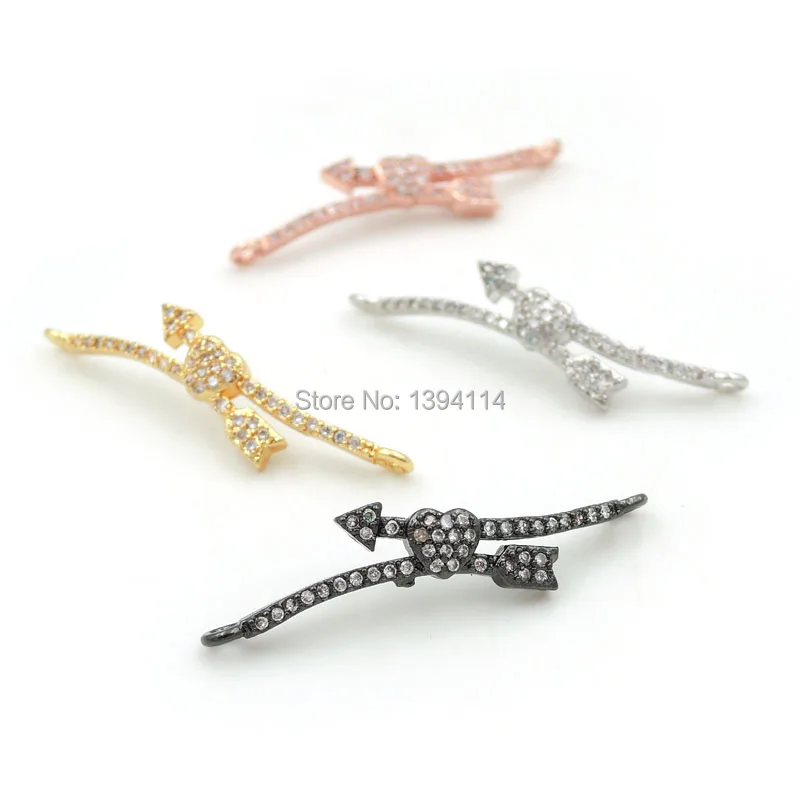 

32*10*3mm Micro Pave Clear CZ Arc Bar Connector Of Arrows & Heart Fit For Women As DIY Bracelets Accessory