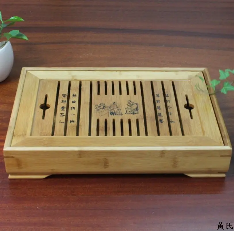 

Wholesale tea natural bamboo tea tray 35*24*6 Fu water storage type tea Festival gift custom LOGO