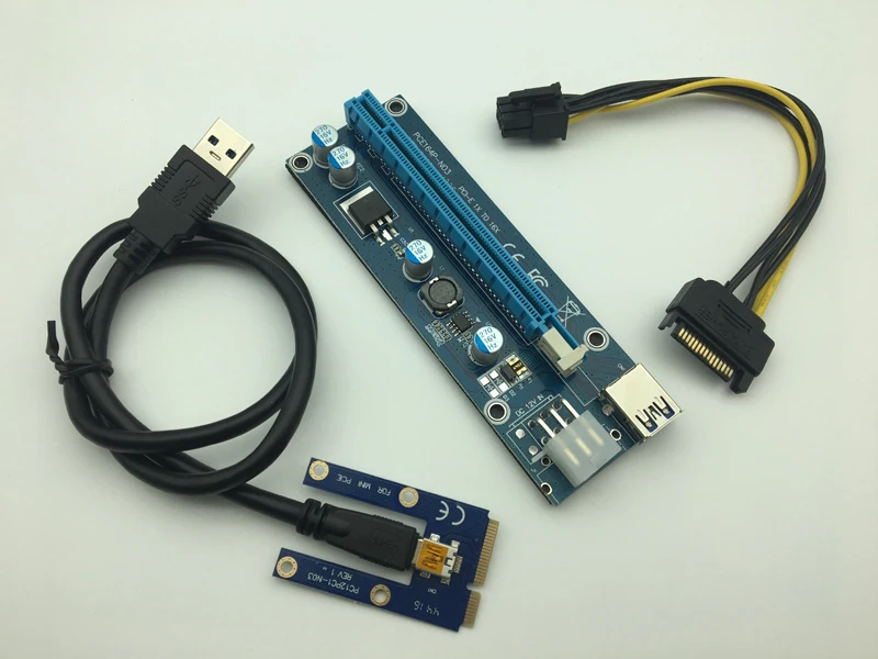 Mini PCI-E to PCI Express Extender Riser Card PCIE 1x to 16x Slot USB3.0 Data Cable SATA to 6Pin Power Supply for Bitcoin Mining