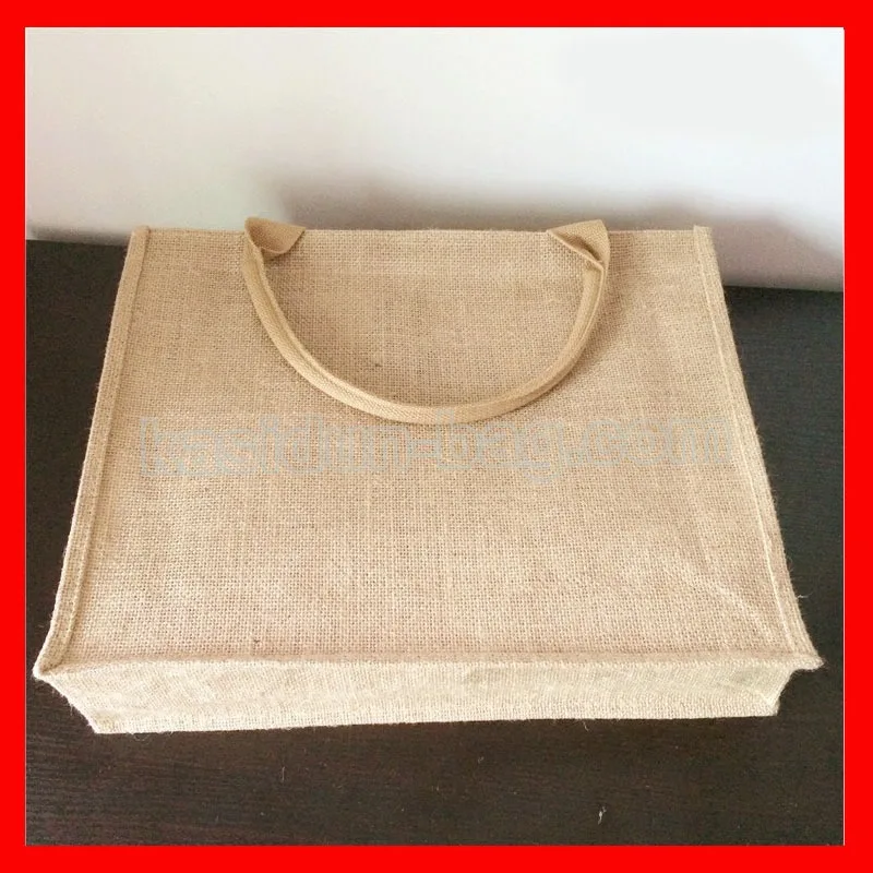 100pcs/lot size 40XH30XD10cm customized blank natural jute bag with your brand logo