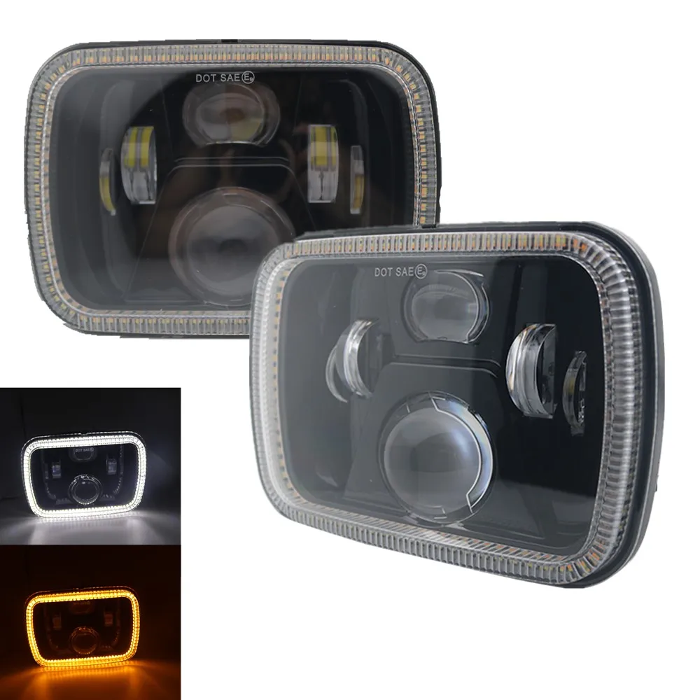 2pc 7X6 5x7 Headlight Led DRL Turn Signal Halo Sealed Beam Projector Headlights For Jeep Cherokee XJ 1984 - 2001