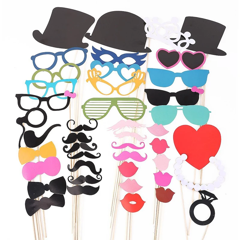 44pcs DIY Photo Booth Props Funny Mask Glasses Mustache Lip On A Stick Photobooth Birthday Wedding Decoration Party Accessories