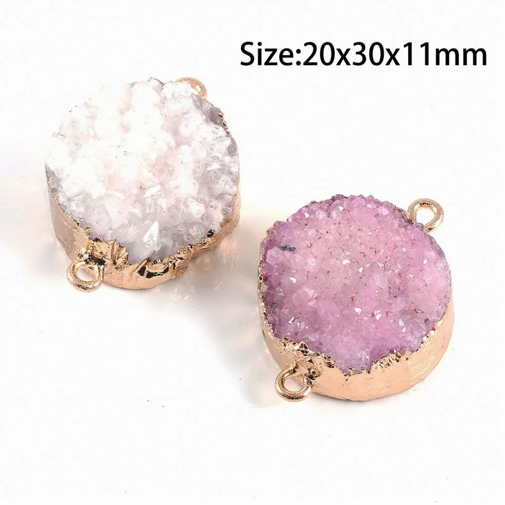 Natural Stone Connector for Jewellery Round Druzy Crystal Necklace Pendants Charms for Jewelry Making DIY Necklaces Bracelet 1pc