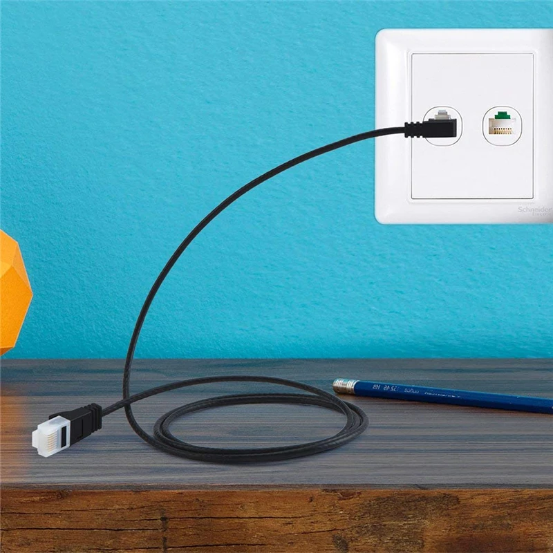 Cable de conexión de red ultradelgado Cat6a Ethernet UTP de ángulo izquierdo, categoría 6, negro