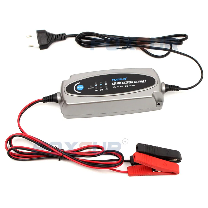 FOXSUR-cargador de batería para coche y motocicleta, 12V, 3.6A o 12V/0.8A, cargador de batería de plomo ácido, entrada de CA 100-240V, enchufe UE,