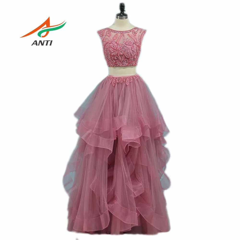 ANTI High-quality A-Line Prom Dresses 2019 Two Pieces Split Full beading Vestidos De Festa Sexy  Party Formal Gowns Custom Made