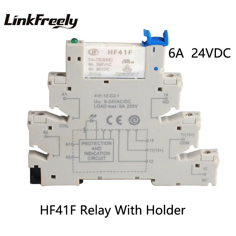 HF41F24-ZS 41F-1Z-C2-1 1pcs Slim Relay Din Rail PCB Power Relay Holder Coil 24VDC Contact 6A 250VAC Voltage Relay Module Board