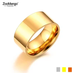 ZooMango 10mm Wide Glossy Ring For Men/Women Gold Color Stainless Steel Anniversary Wedding Ring Jewelry Anneau ZR19159