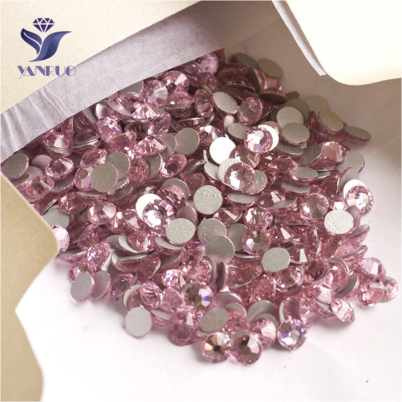 YANRUO 2058NoHF SS3-SS34 Light Rose Crystal Strass Non Hot Fix Flat Back DIY Stick On Rhinestones For Nail Art