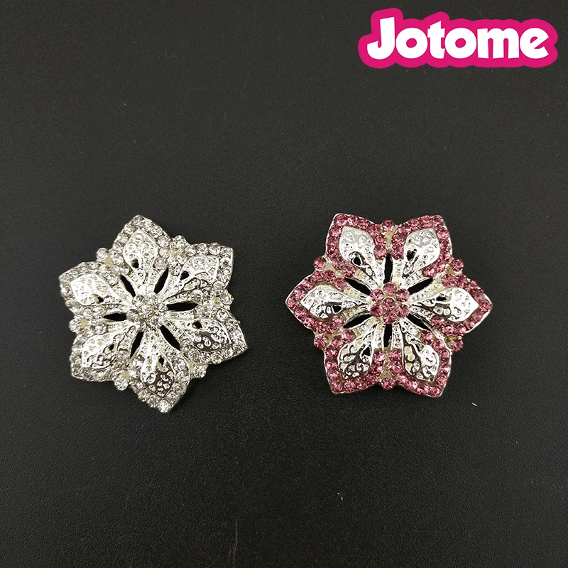 

100pcs/lot 30mm Little Pink And Clear Rhinestone Cute Flower Button Wedding Bouquet Accessories Brooch Pin