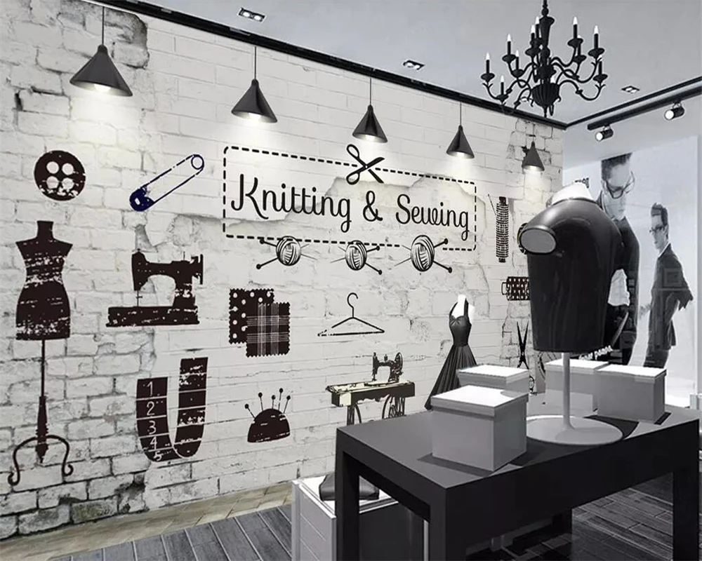 Custom Wallpaper Mural Brick Wall Clothing Store Image Wall Background Wall Mural Home Decor Tailor Shop Self-adhesive mural